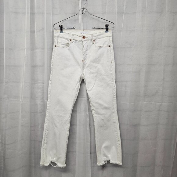 Loft White High Rise Flare Crop Jeans Denim Distressed 4 - Picture 1 of 15